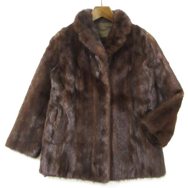 r7f092908★毛並み綺麗 銀サガ SAGA MINK ダークミンク コート 着丈70cm 11号