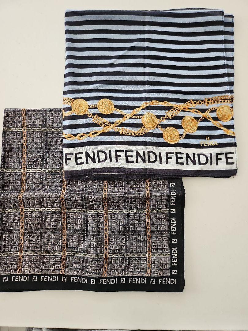 美品 FENDI ハンカチ 2枚セット ストライプ チェック柄フェンディ;没有明显的损伤或污渍