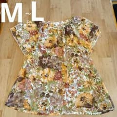 M～L　花柄　シフォン　チュニック　ボタニカル　リゾート　茶系